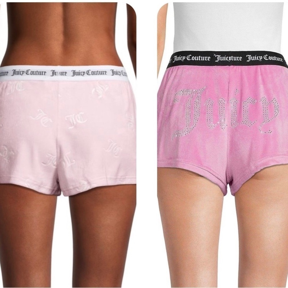 JUICY COUTURE Rhinestone Lounge Fleece Mini Shorts Set Pink Sz M